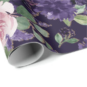 Lush Blossom | Dunkles Lila und rosa Rosenmuster Geschenkpapier (Rolleneckpunkt)
