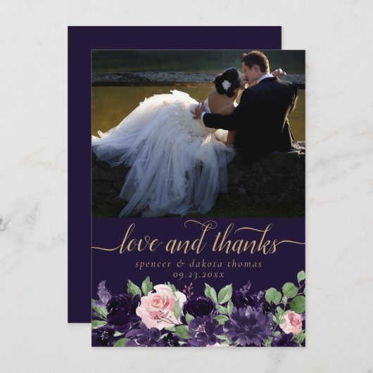 Lush Blossom | Liebe des dunklen Lila und rosa Fot Dankeskarte (Vorne/Hinten)