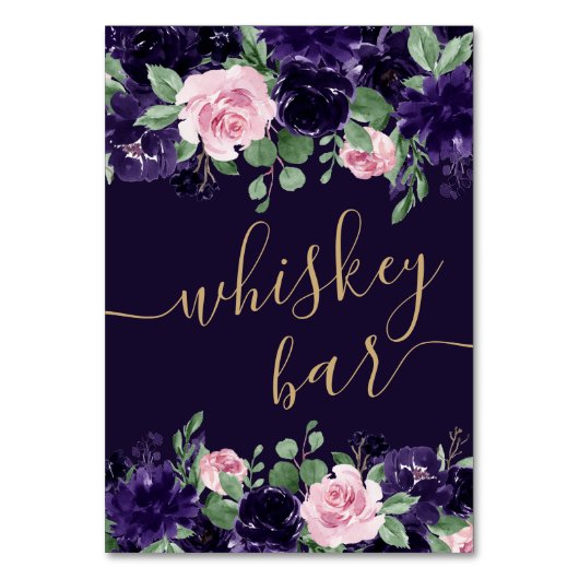Lush Blossom | Lila und rosa Rose Whiskey Bar Tischnummer (Vorderseite)