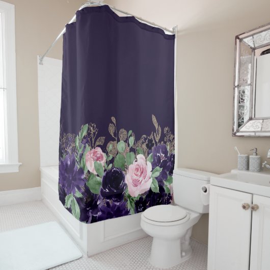 Lush Blossom | Lila und rosa RosenblütenBouquet Duschvorhang (Beispiel)