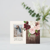 Lush Blush & Burgundy Foto Brautparty Postkarte (Stehend Vorderseite)