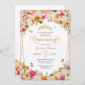 Lush Blush Elegante Blumenläppchen Quinceanera Inv Einladung (Vorne/Hinten)