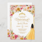 Lush Blush Pink Gelb Gold Quinceanera Einladung (Vorne/Hinten)