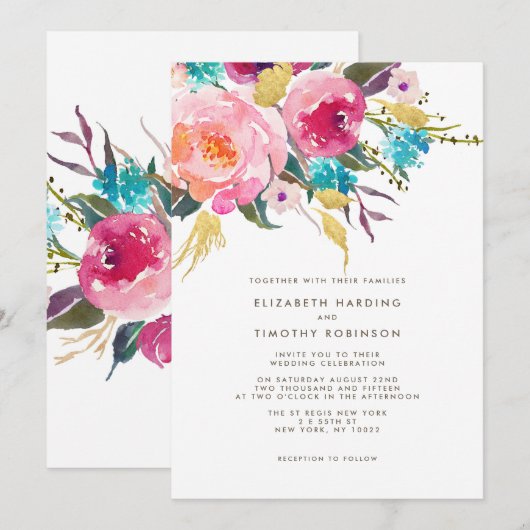 Lush Bouquet Wedding Einladung (Vorne/Hinten)