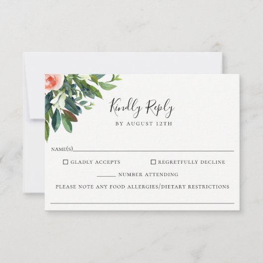 Lush Bouquet Wedding Food Allergy RSVP Card (Vorderseite)
