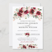 Lush Burgundy Blush Roses Floral Boho Wedding  Einladung (Vorderseite)