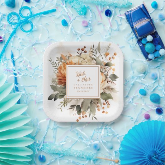 Lush Burnt Orange Fall Floral & Greenery Pappteller (Party)