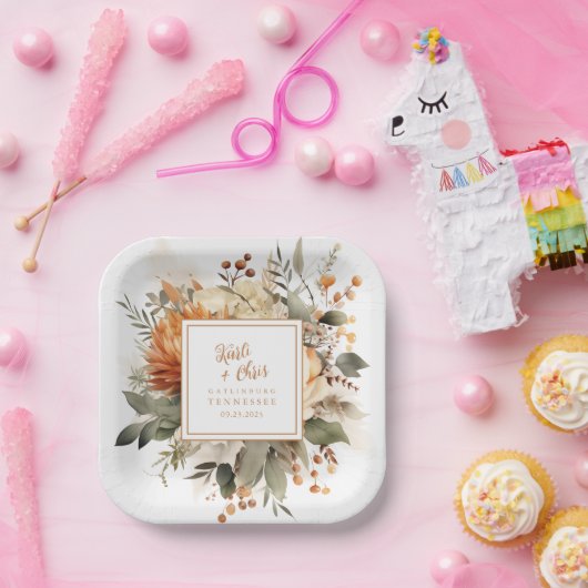 Lush Burnt Orange Fall Floral & Greenery Pappteller (Party)