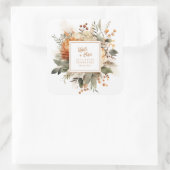 Lush Burnt Orange Fall Floral & Greenery Quadratischer Aufkleber (Tasche)