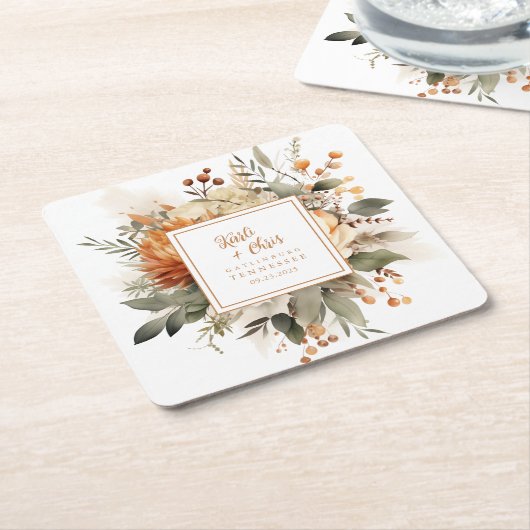 Lush Burnt Orange Fall Floral & Greenery Rechteckiger Pappuntersetzer (angewinkelt)