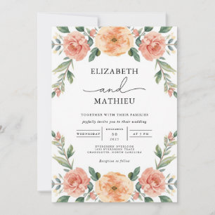 Lush Coral Floral Garden Wedding Einladung