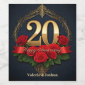 Lush Crimson Rose Golden 20. Hochzeitstag Weinetikett (Einzelnes Label)