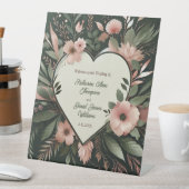 Lush Dark Green and Blush Pink Heart Wedding Sockelschild (In Situ)