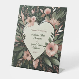 Lush Dark Green and Blush Pink Heart Wedding Sockelschild