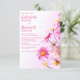 Lush Elegant Nature Pink Daisy Wedding Einladung