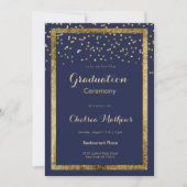 Lush eleganter Marineblau Konfetti Abschluss Einladung (Vorderseite)