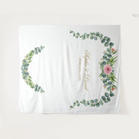 Lush Exotic Eukalyptus Bloom Wedding Wandteppich (Vorderseite (Horizontal))