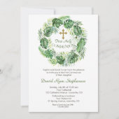 Lush Exotic Greenerity Gold Cross Heilige Kommunio Einladung (Vorderseite)