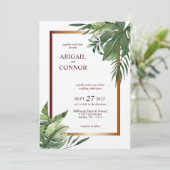 Lush Exotic Tropical Palm Blätter Bronze Frame Einladung (Stehend Vorderseite)