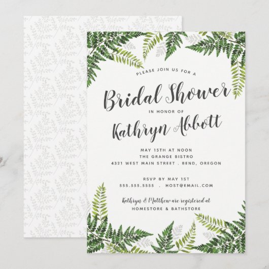 Lush Fern Tropical Botanical Wedding Brautparty Einladung (Vorne/Hinten)