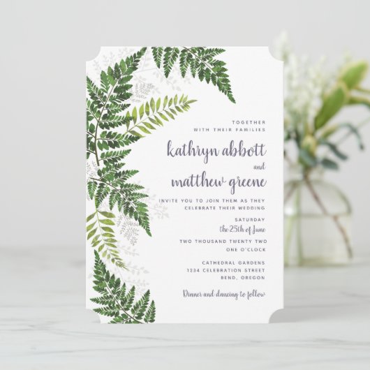 Lush Fern Wedding Suite Einladung (Stehend Vorderseite)
