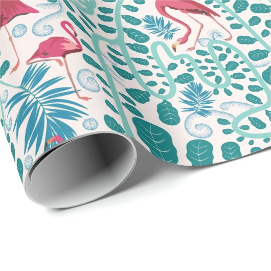 Lush Flamingo Dschungelmuster *Soft Breeze* Geschenkpapier (Rolleneckpunkt)