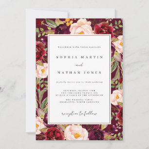 Lush Floral Burgundy Watercolor Wedding Einladung