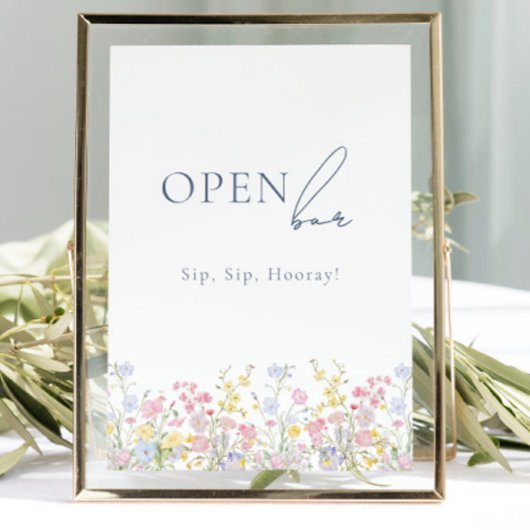 Lush Floral Open Bar Wedding Tabletop Sign 