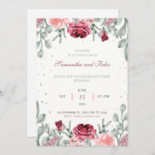Lush Floral Watercolor Land Hochzeit Einladung (Vorne/Hinten)