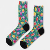 Lush flowers garden watercolor pattern socken (Linkes Detail)