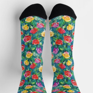 Lush flowers garden watercolor pattern socken