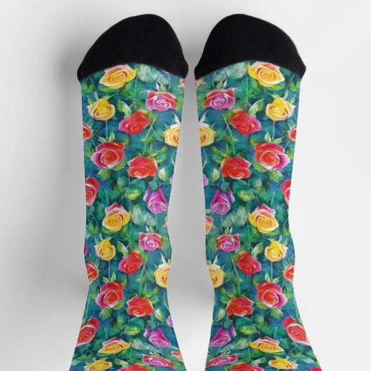 Lush flowers garden watercolor pattern socken (Oben)