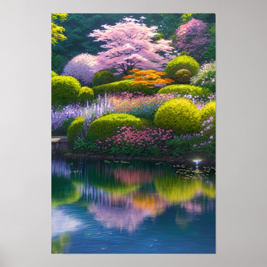 Lush Garden mit Atemberaubendem Sakura Poster (Vorne)