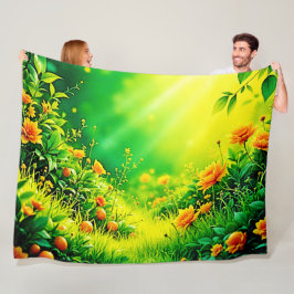 Lush Garden Sunlight Scene Fleecedecke