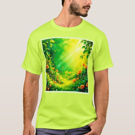 Lush Garden Sunlight Scene T-Shirt (Vorderseite)