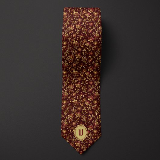 Lush-Gold-Blume auf Burgundy Monogram Krawatte