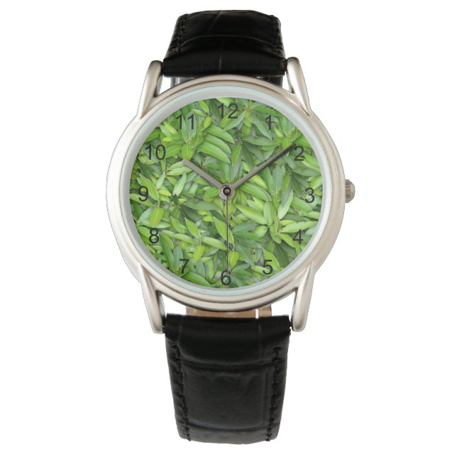 Lush Green Blätter Pattern - Natur botanisch Armbanduhr (Vorderseite)