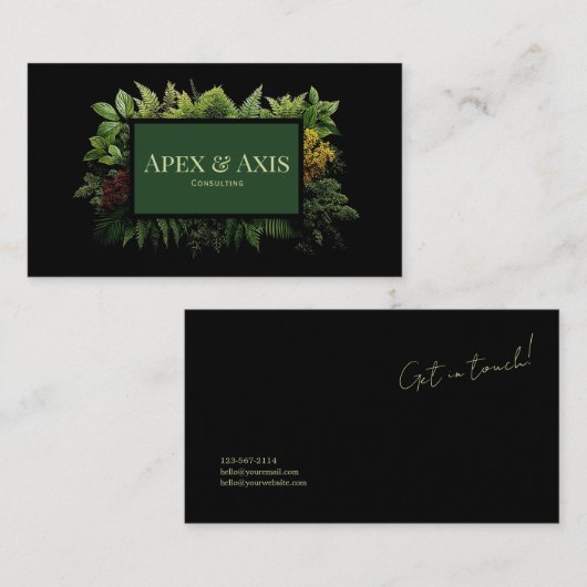 Lush Green Fern Foliage Black Modern Botanical Visitenkarte (Vorne/Hinten)