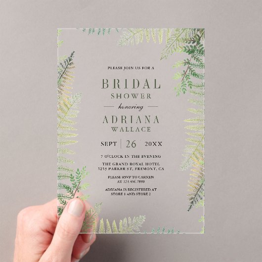 Lush Green Ferns Bridal Shower Acryleinladungen (Insitu (Handheld))