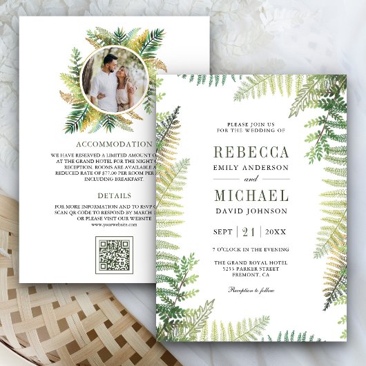 Lush Green Ferns Foto All in One QR Code Wedding Einladung
