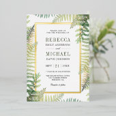 Lush Green Ferns Foto All in One Wedding Gold Folieneinladung (Stehend vorne)