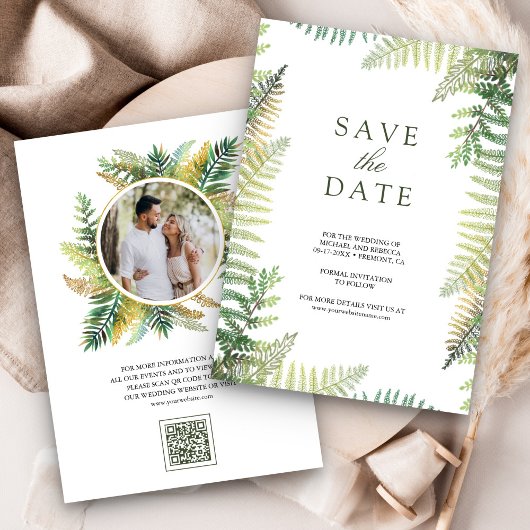 Lush Green Ferns QR Code Foto Wedding Save The Date