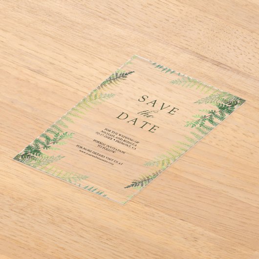Lush Green Ferns Wedding Save the Date Acryleinladungen (Ablage )