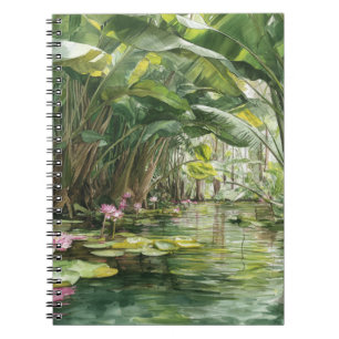 Lush Green Jungle Water Lily Illustration Notizblock
