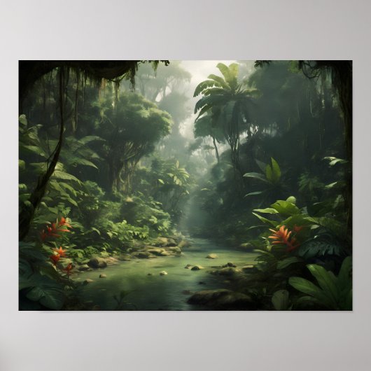 Lush Green Tropical Rainforest Jungle River Poster (Vorne)