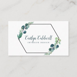 Lush Greenery Black Geometric Business Card Visitenkarte