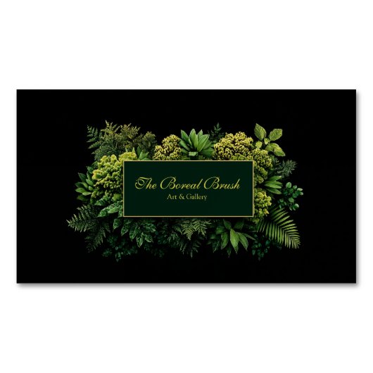 Lush Greenery Black Gold Frame Botanical Magnetische Visitenkarte (Vorderseite)