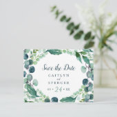 Lush Greenery & Eucalyptus Save the Date Postcard Einladungspostkarte (Stehend Vorderseite)