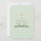 Lush Greenery Gold Cross Boy Taufe Einladung (Rückseite)
