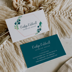 Lush Greenery Rose Gold Geometric Business Card Visitenkarte